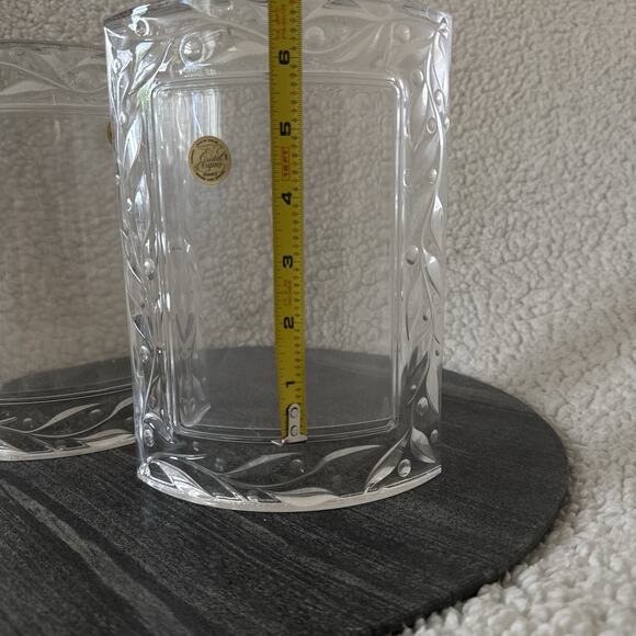Set Of 2 Vintage Cristal D'Arque Picture Frame Lead Crystal Curved Leaf Pattern - Picture 5 of 7